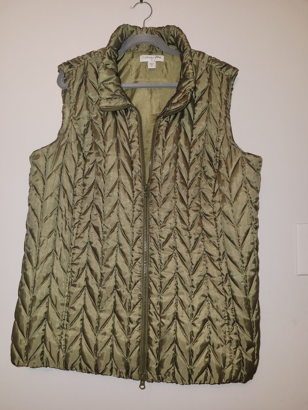Coldwater Creek Olive Quilted Sleeveless Vest
